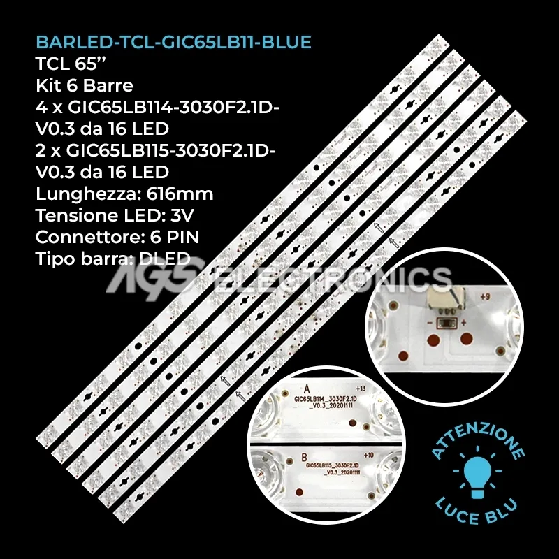 kit 6 barre LED retroilluminazione per TCL 65 pollici modello 65C725X1