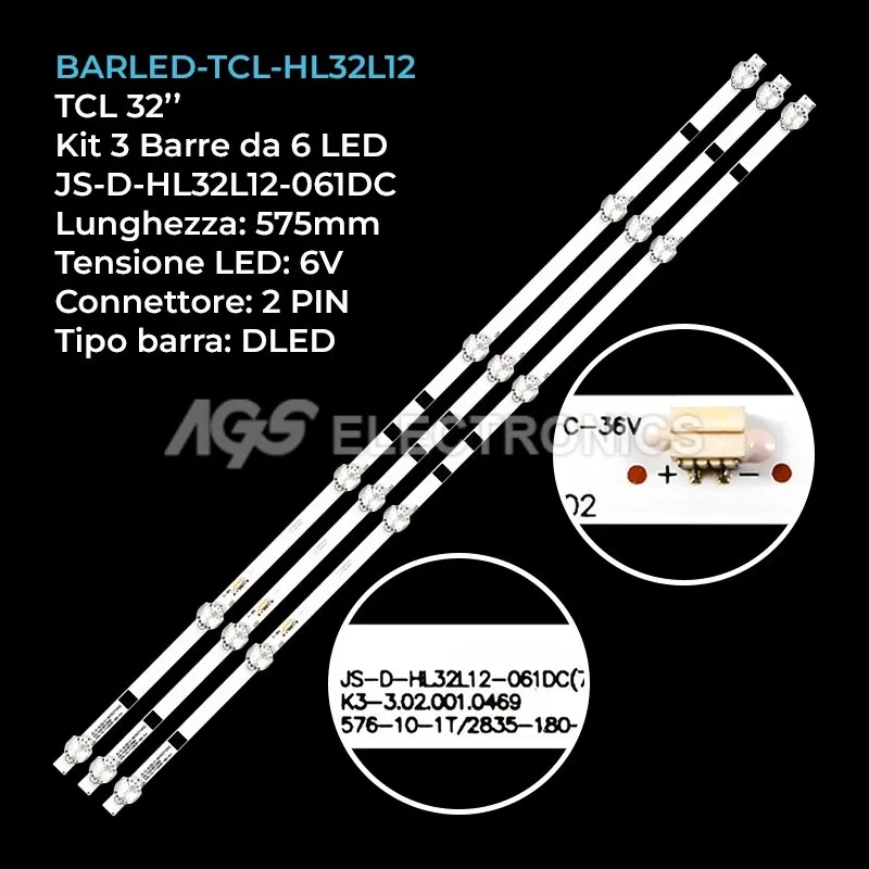 kit 3 barre LED retroilluminazione per TCL 32 pollici modello LED32D88