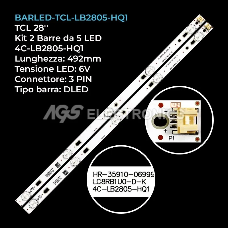 kit 2 barre LED retroilluminazione per TCL 28 pollici modello 28S3750