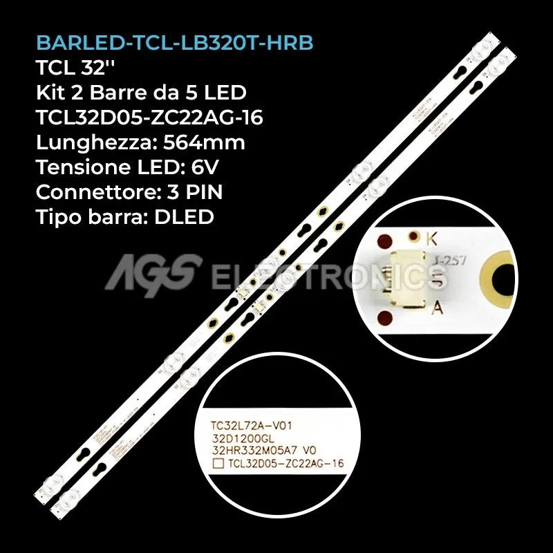 kit 2 barre LED retroilluminazione per Goldstar 32 pollici modello LT32T510R