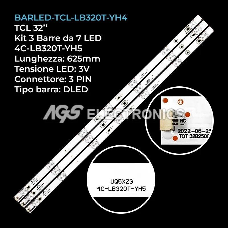 kit 3 barre LED retroilluminazione per TCL 32 pollici modello LVW320CSOTE82V4