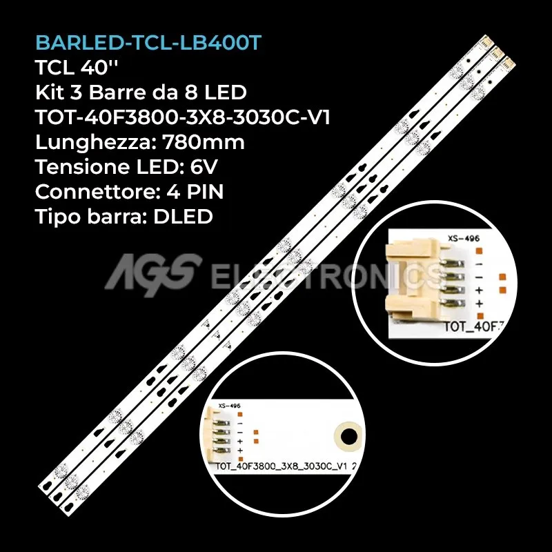 kit 3 barre LED retroilluminazione per TCL 40 pollici modello 40FS3800TJAA