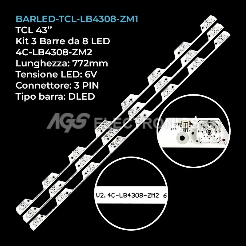 kit 3 barre LED retroilluminazione per TCL 43 pollici modello U43P6046