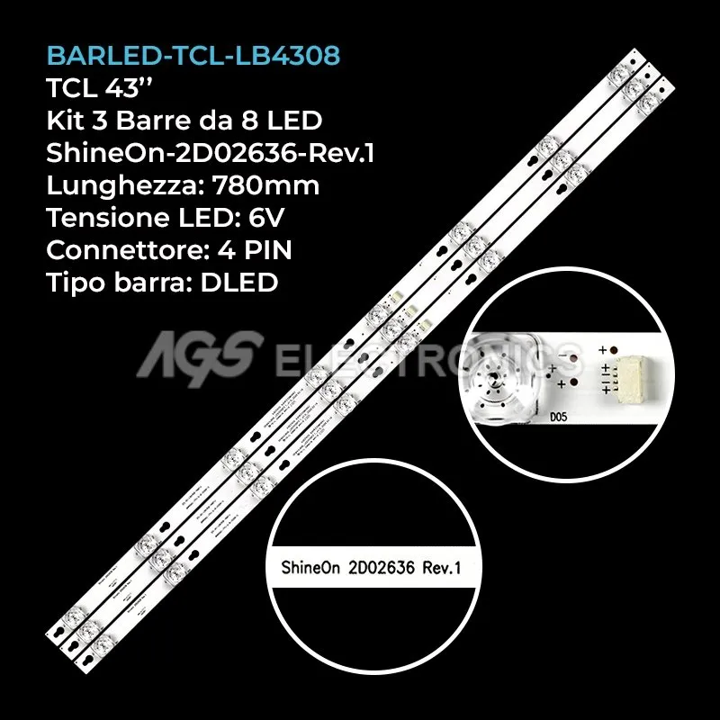 kit 3 barre LED retroilluminazione per TCL 43 pollici modello 43UC6306
