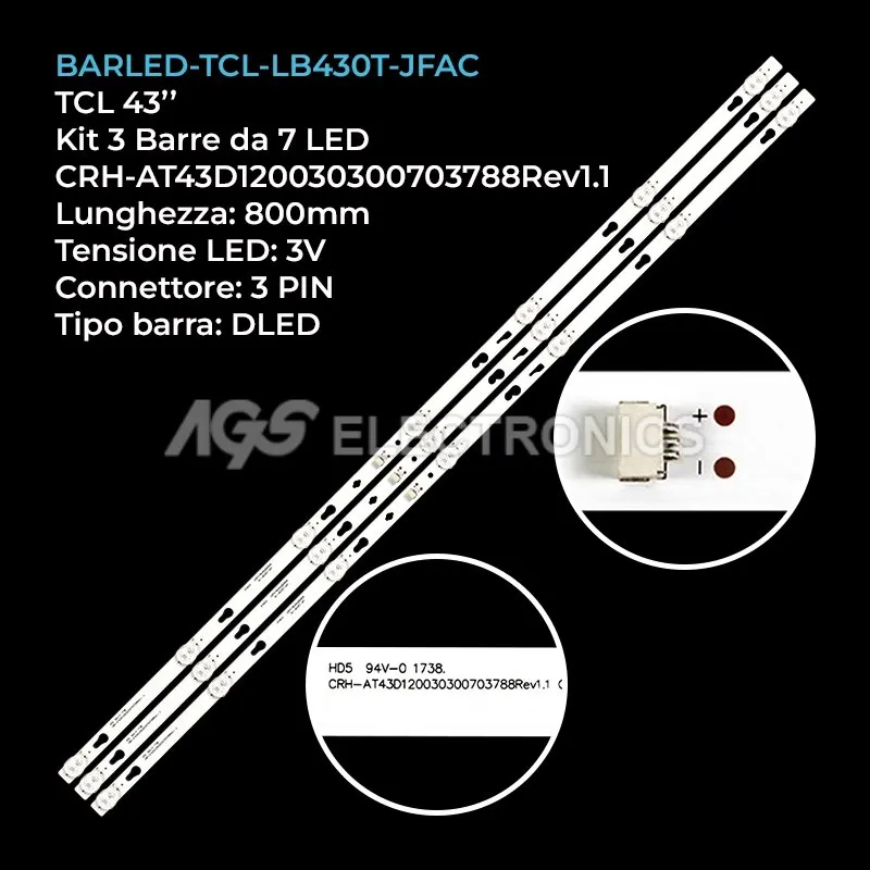 kit 3 barre LED retroilluminazione per Thomson 43 pollici modello T43FSL5130