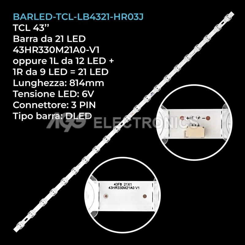 kit 1 barre LED retroilluminazione per TCL 43 pollici modello 43P722