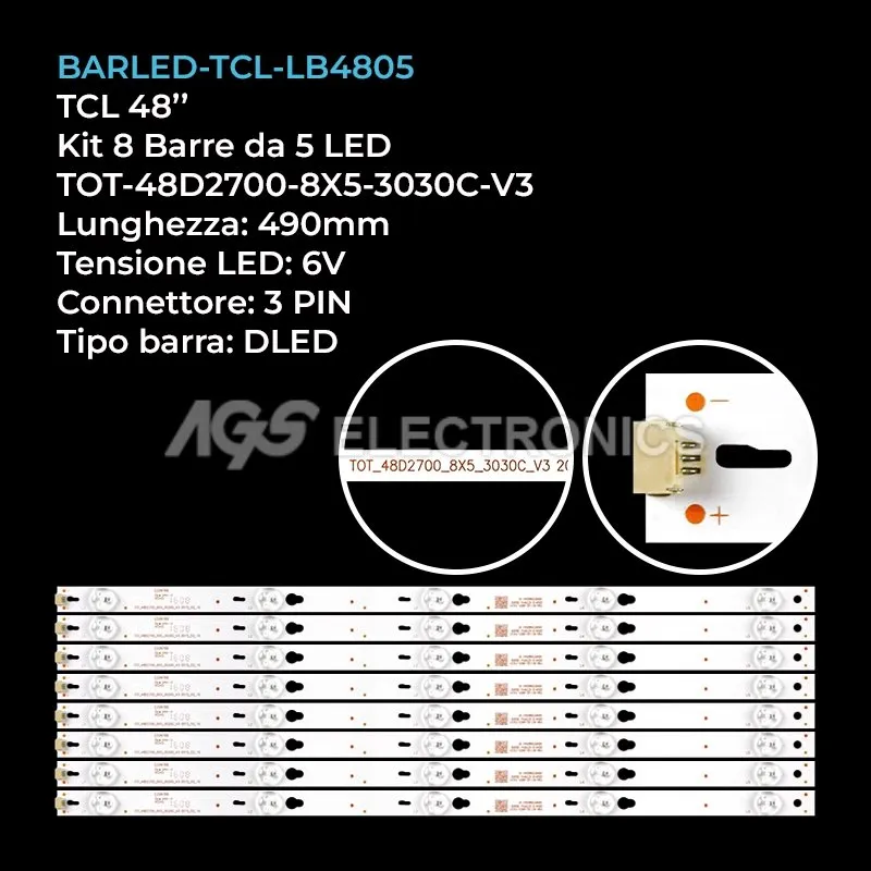 kit 8 barre LED retroilluminazione per Thomson 48 pollici modello 48FA3203