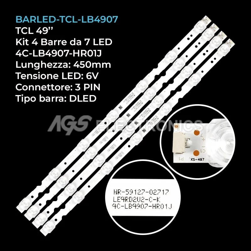 kit 4 barre LED retroilluminazione per Thomson 49 pollici modello 49UD6306