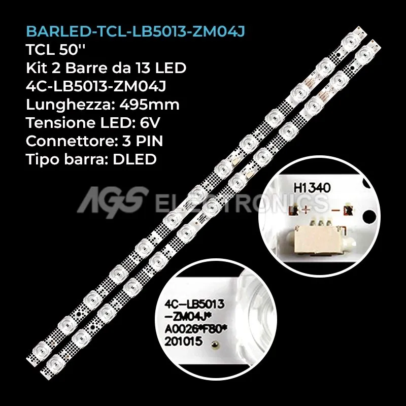 kit 2 barre LED retroilluminazione per TCL 50 pollici modello 50A30