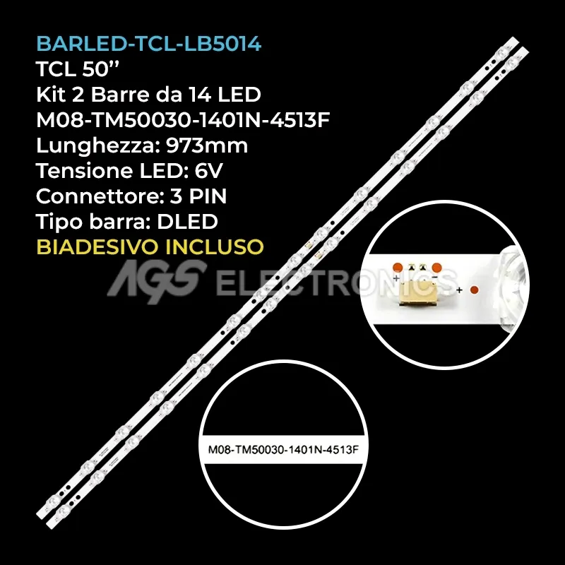 kit 2 barre LED retroilluminazione per TCL 50 pollici modello 50D8