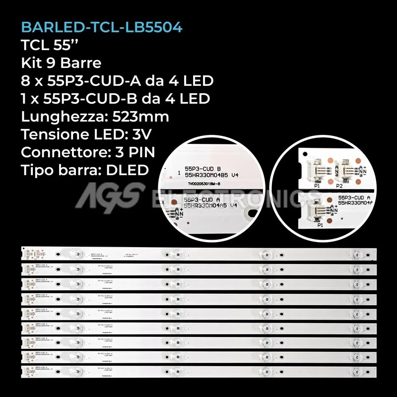 kit 9 barre LED retroilluminazione per TCL 55 pollici modello L55P3CFS