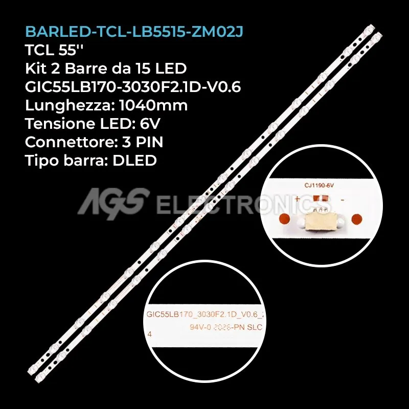 kit 2 barre LED retroilluminazione per TCL 55 pollici modello 55N668