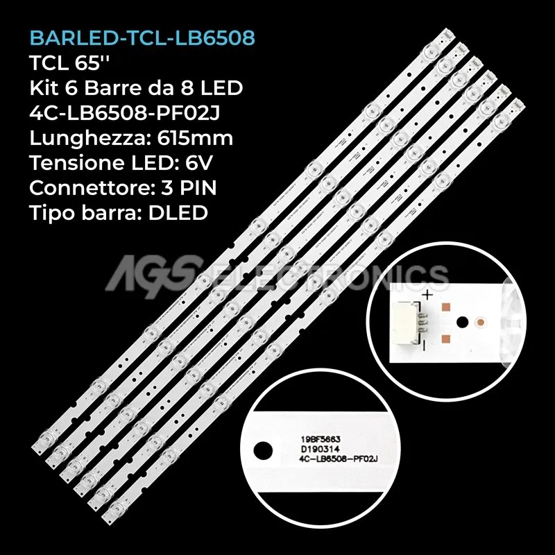 kit 6 barre LED retroilluminazione per TCL 65 pollici modello 65S421