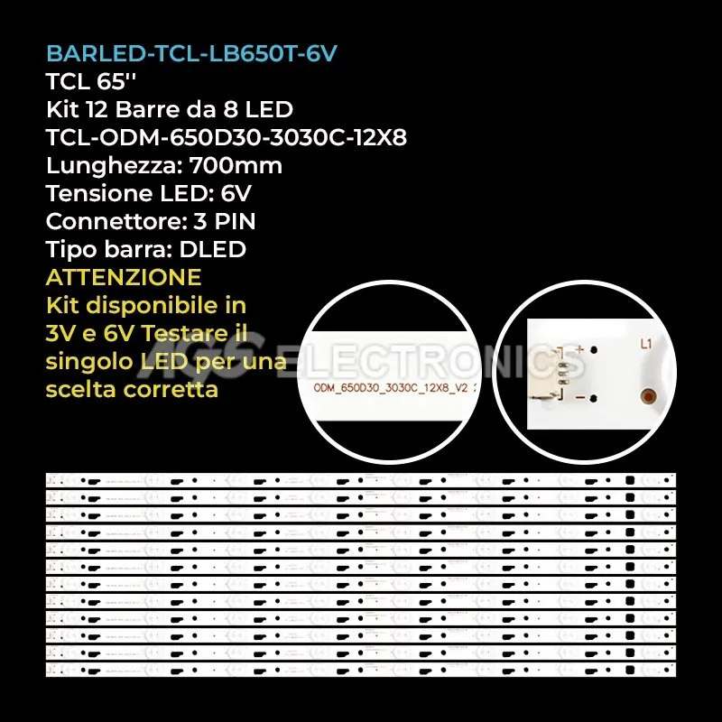 kit 12 barre LED retroilluminazione per TCL 65 pollici modello L65E5800A