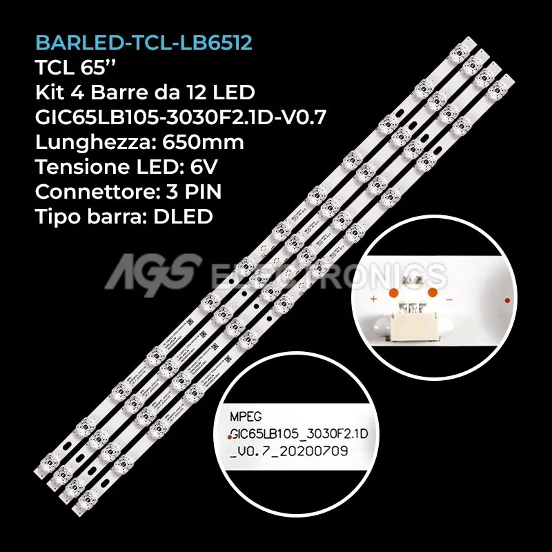 kit 4 barre LED retroilluminazione per Thomson 65 pollici modello 65UG6300