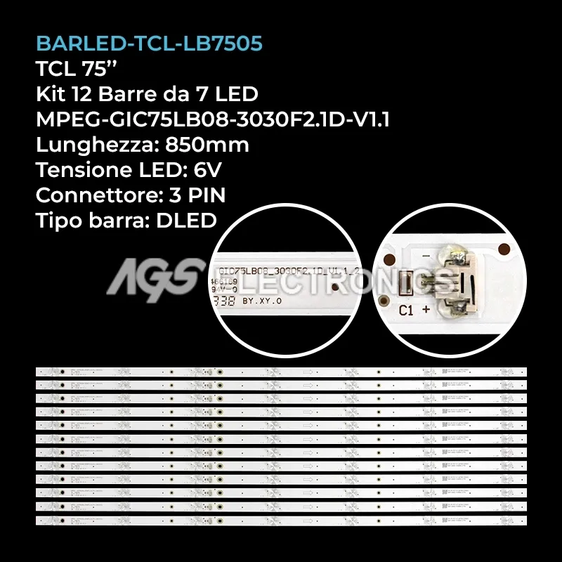 kit 12 barre LED retroilluminazione per TCL 75 pollici modello 75D6