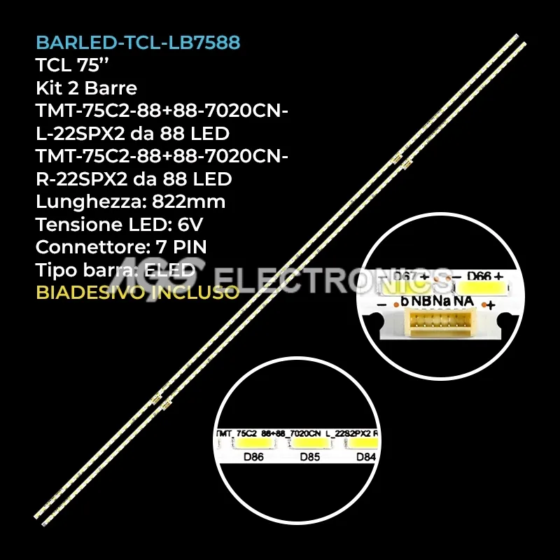 kit 2 barre LED retroilluminazione per Toshiba 75 pollici modello U75C7006C