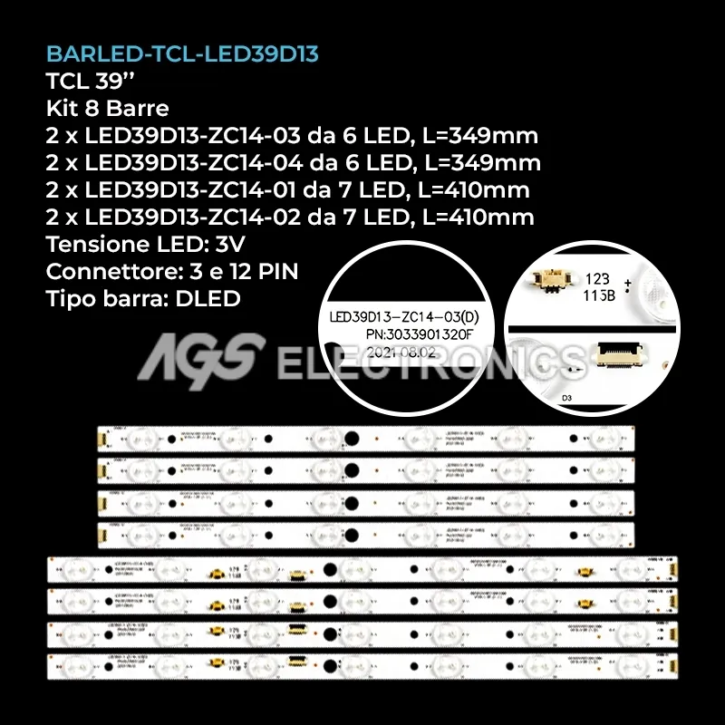 kit 8 barre LED retroilluminazione per TCL 39 pollici modello L39E320B