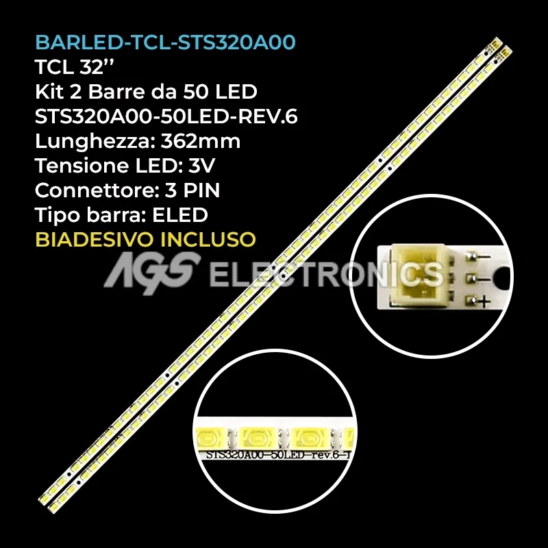 kit 2 barre LED retroilluminazione per Telefunken 32 pollici modello TE32905N16H