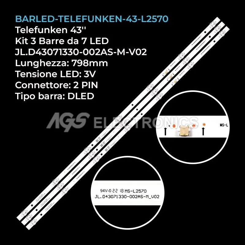 kit 3 barre LED retroilluminazione per DEXP 43 pollici modello F43F8000CG