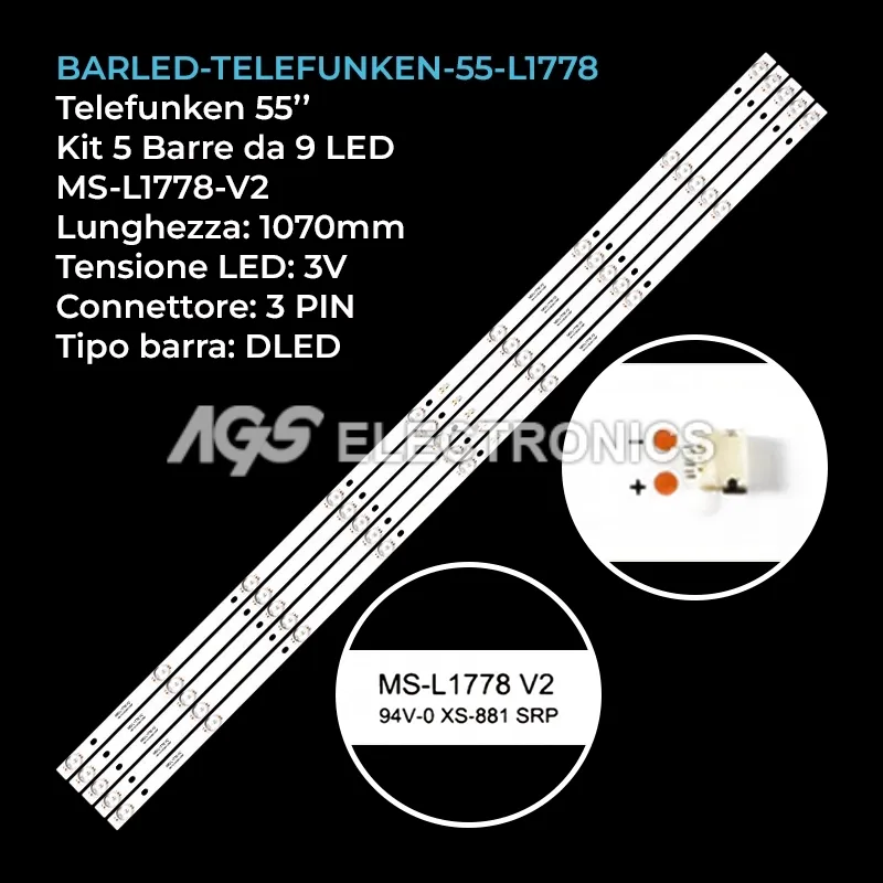 kit 5 barre LED retroilluminazione per Telefunken 55 pollici modello 4KTLF55