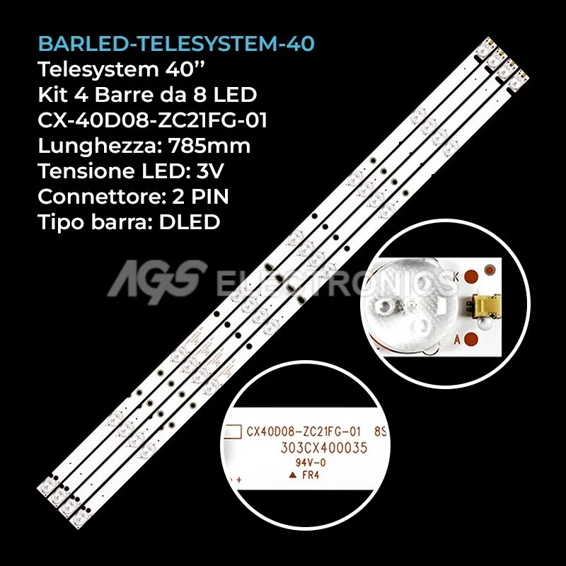 kit 4 barre LED retroilluminazione per Telesystem 40 pollici modello PALCO40LED08