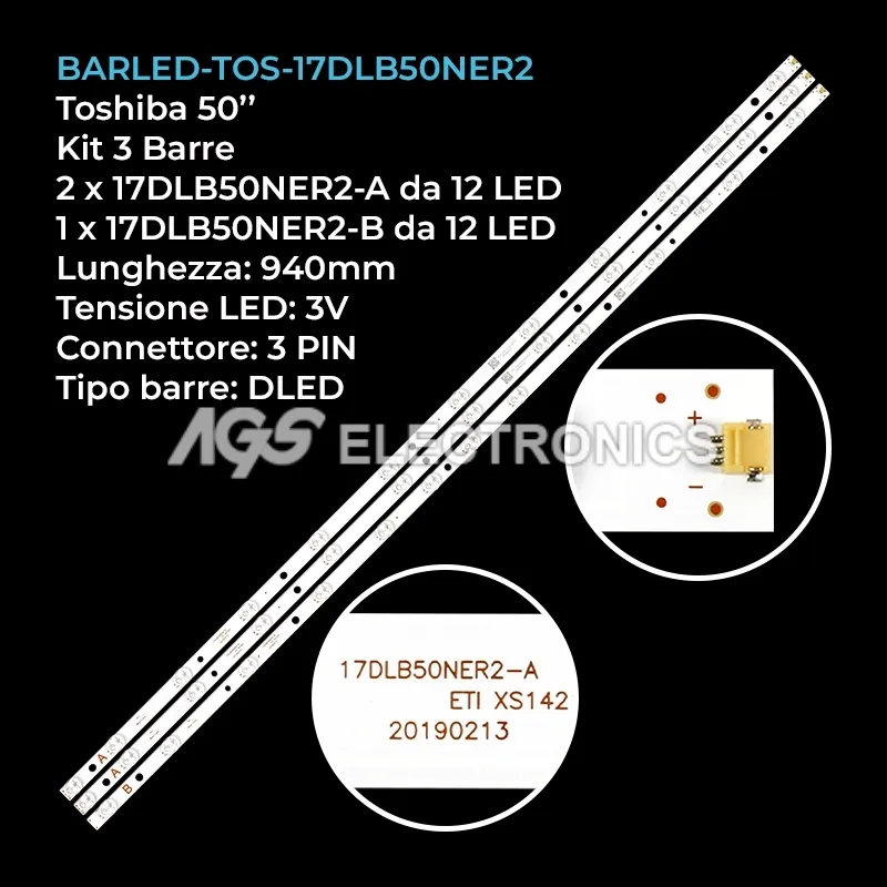 kit 3 barre LED retroilluminazione per Vestel 50 pollici pannello VES500QNDH2DN43