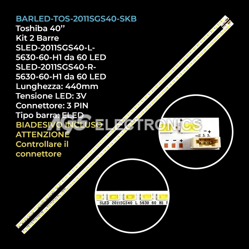 kit 2 barre LED retroilluminazione per Toshiba 40 pollici modello 40RL858