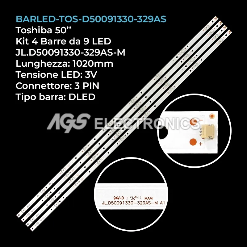 kit 4 barre LED retroilluminazione per Toshiba 50 pollici modello 50LF711U20