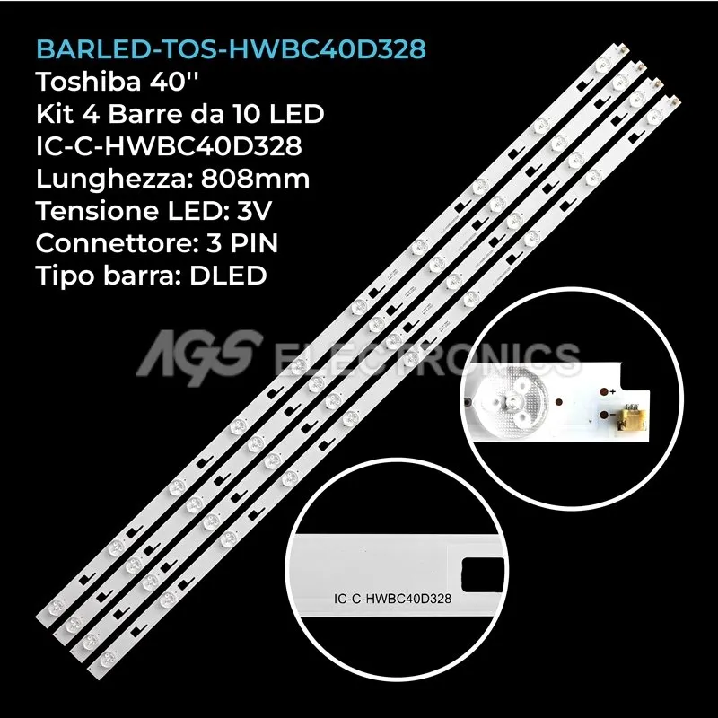 kit 4 barre LED retroilluminazione per Toshiba 40 pollici modello 40L2433DB