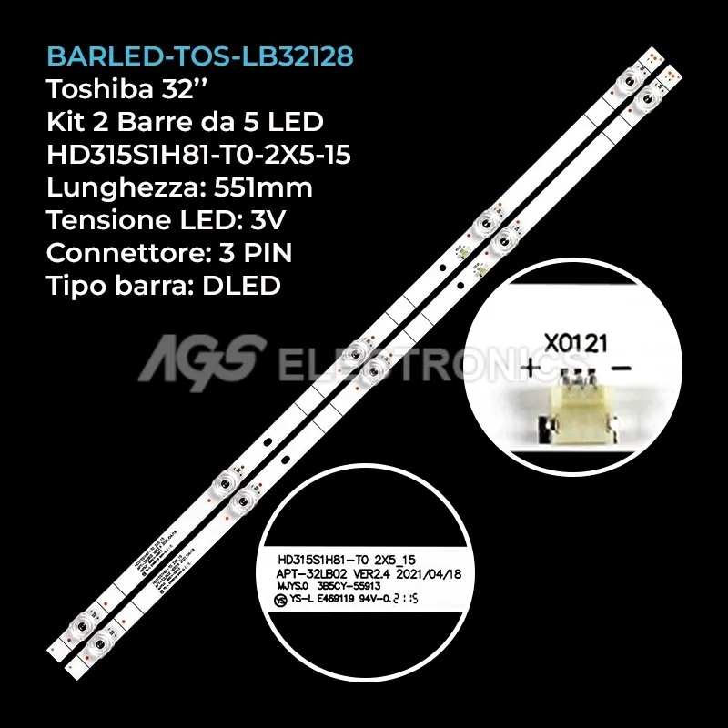 kit 2 barre LED retroilluminazione per Hisense 32 pollici modello 32H5500F