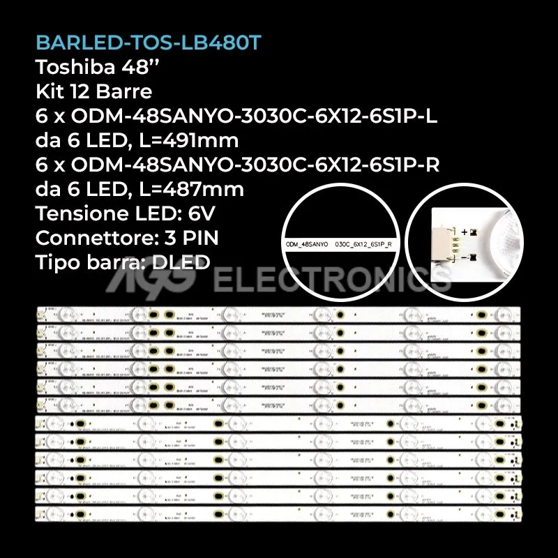 kit 12 barre LED retroilluminazione per Panasonic 48 pollici modello TH48AS650C