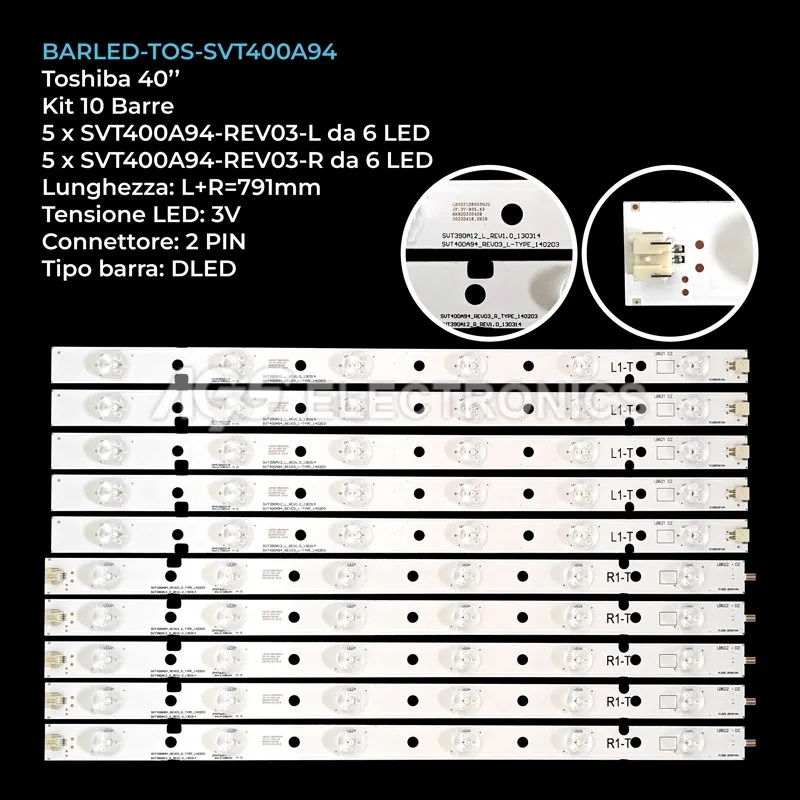 kit 10 barre LED retroilluminazione per Toshiba 40 pollici modello 40L2400D