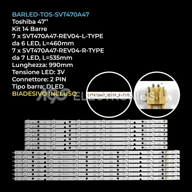 kit 14 barre LED retroilluminazione per Toshiba 47 pollici modello 47M7463D