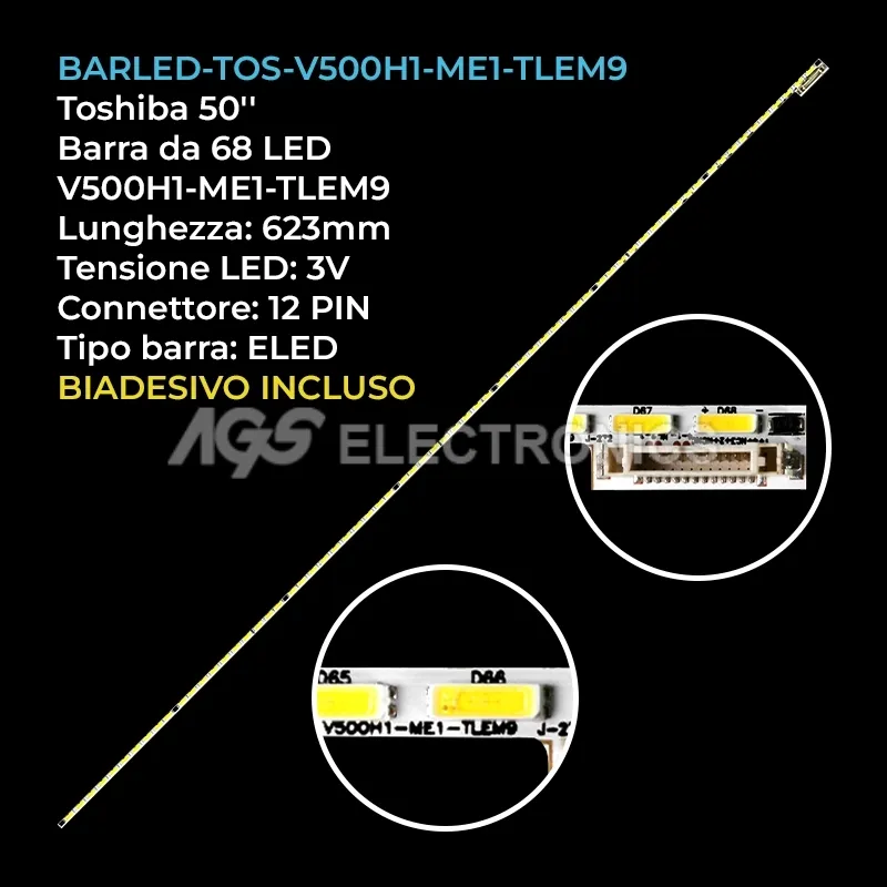 kit 1 barre LED retroilluminazione per Toshiba 50 pollici modello 50DU6000