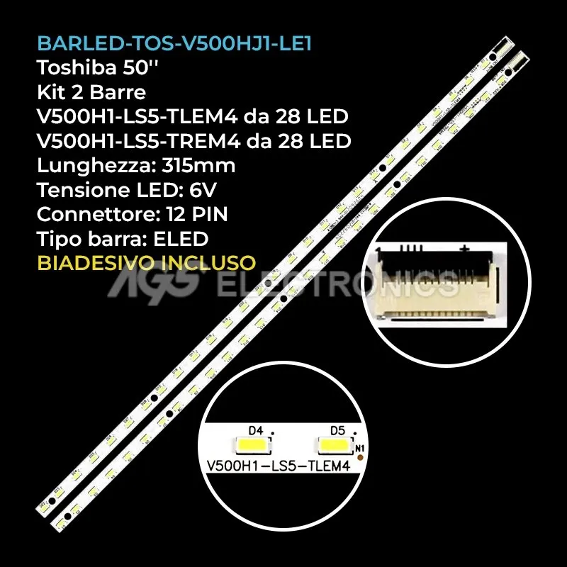 kit 2 barre LED retroilluminazione per TCL 50 pollici modello LE50FHDF3010