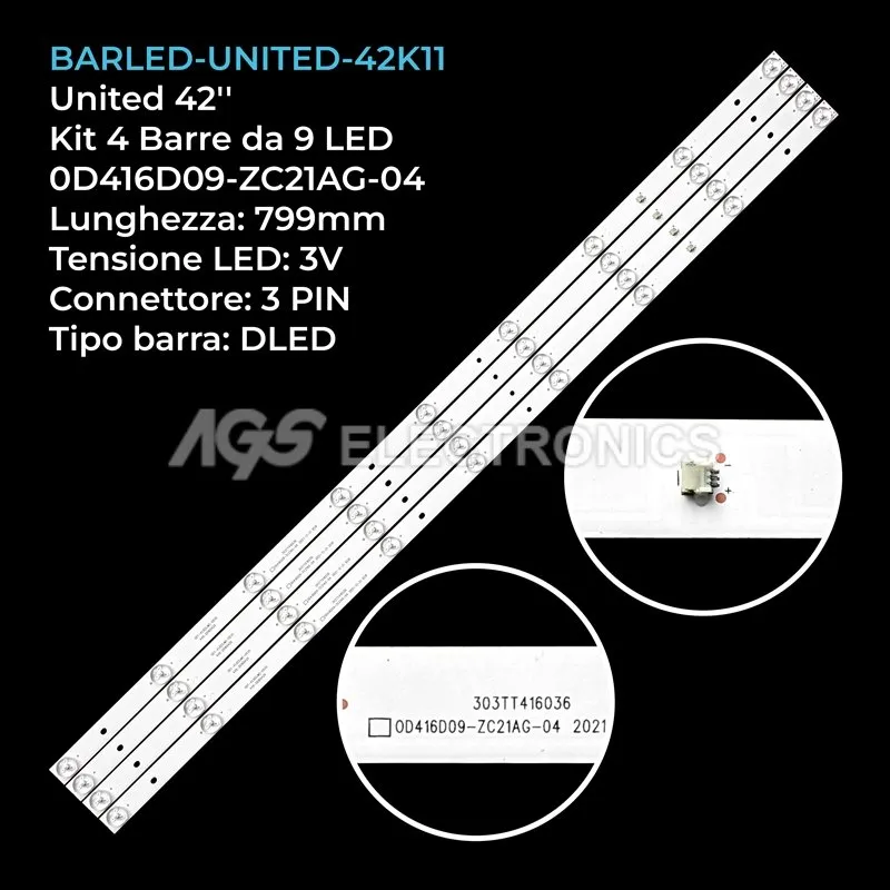 kit 4 barre LED retroilluminazione per United 42 pollici modello LED42HS59