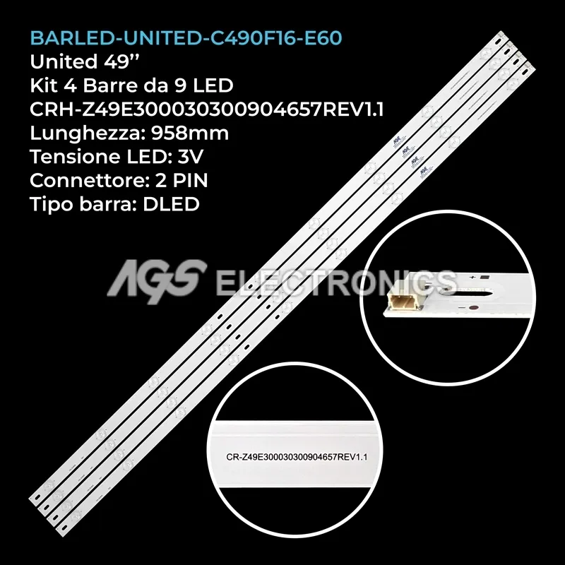 kit 4 barre LED retroilluminazione per Saba 49 pollici modello SA49K60N