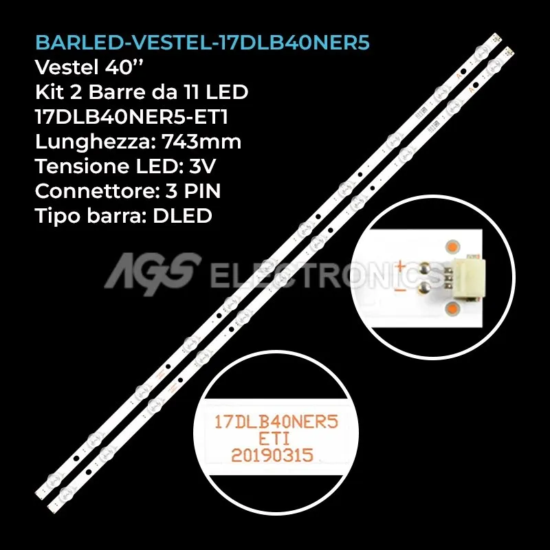 kit 2 barre LED retroilluminazione per Vestel 40 pollici modello 40F9510