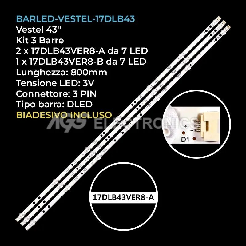 kit 3 barre LED retroilluminazione per Luxor 43 pollici modello LFHD43SM