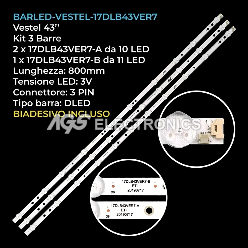 kit 3 barre LED retroilluminazione per Hitachi 43 pollici modello 43HK5300