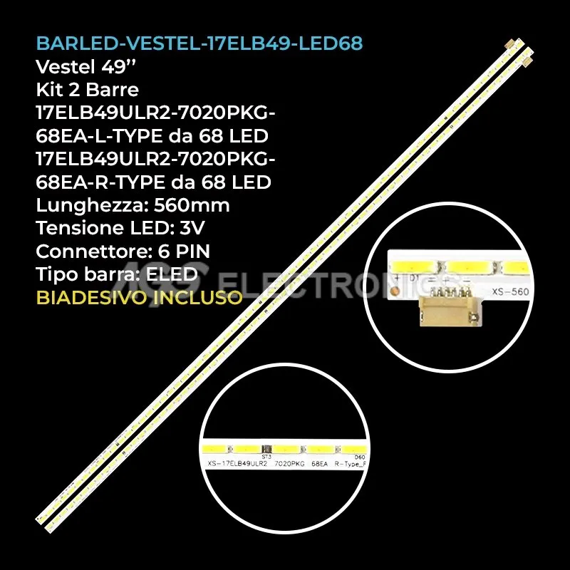 kit 2 barre LED retroilluminazione per Digihome 49 pollici modello 49US171