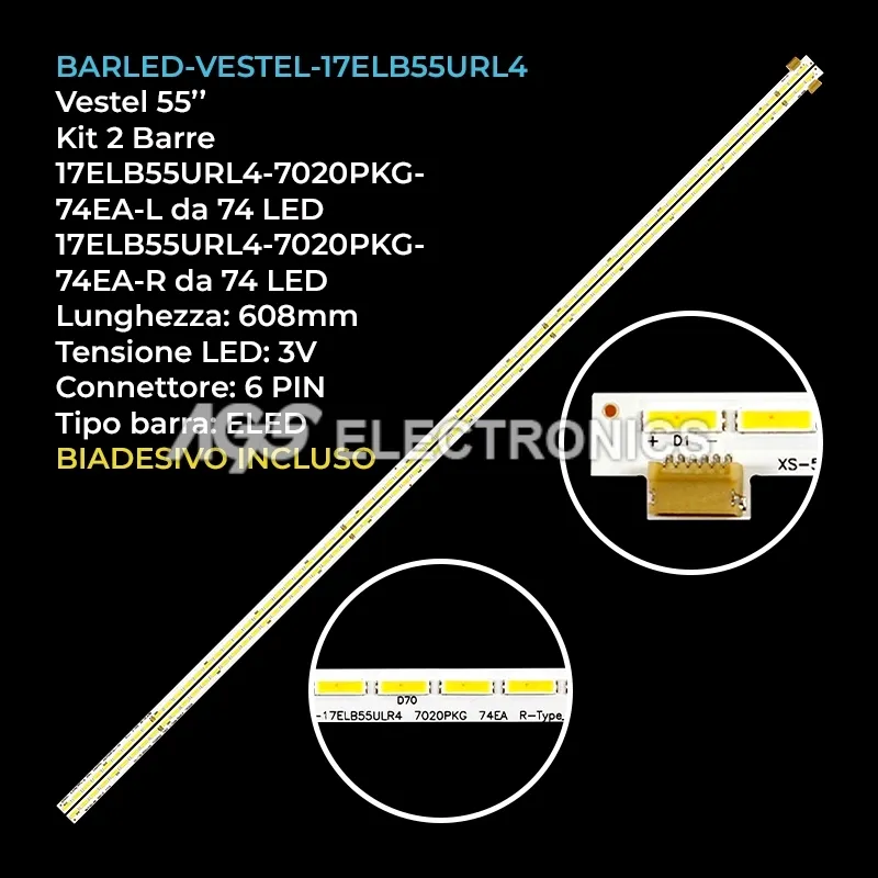 kit 2 barre LED retroilluminazione per Telefunken 55 pollici modello 55TU6060