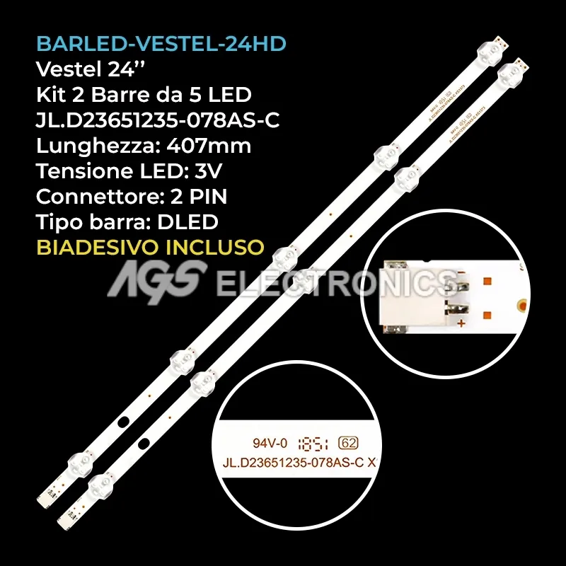 kit 2 barre LED retroilluminazione per Vestel 24 pollici modello 24FD5550