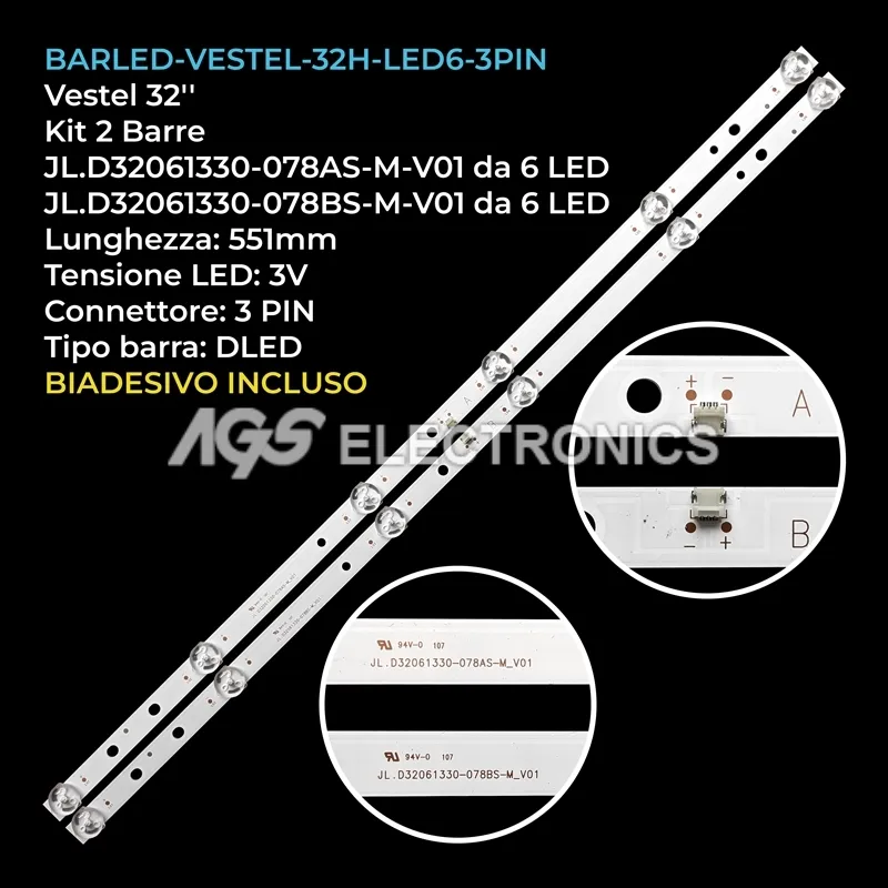 kit 2 barre LED retroilluminazione per Telefunken 32 pollici modello 10143612
