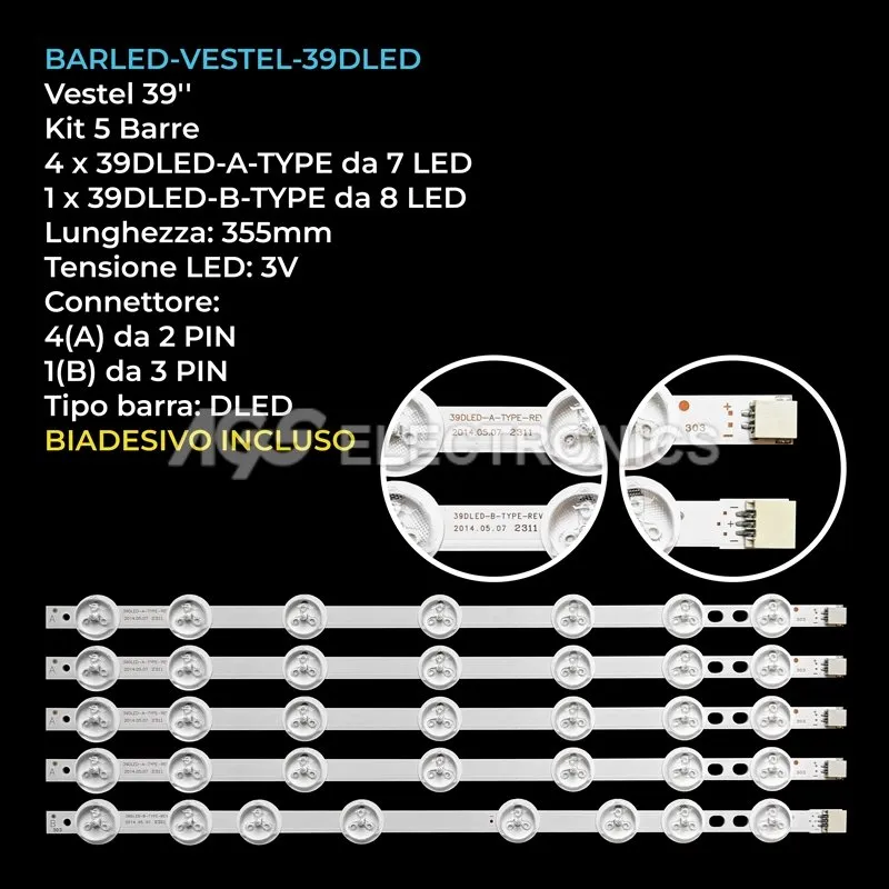 kit 5 barre LED retroilluminazione per Vestel 39 pollici pannello LSC400FN058