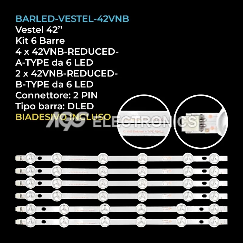 kit 6 barre LED retroilluminazione per Techwood 42 pollici modello 42A02SB