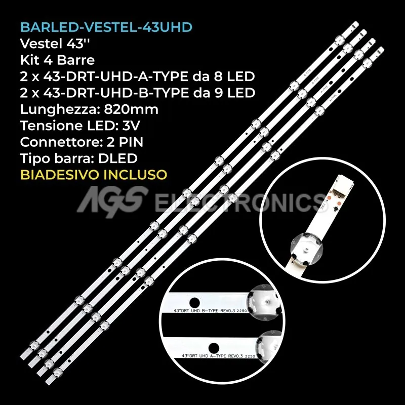 kit 4 barre LED retroilluminazione per Finlux 43 pollici modello 43UTD217BP