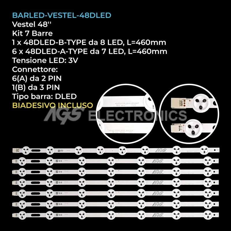 kit 7 barre LED retroilluminazione per Vestel 48 pollici pannello VES490UNDL2DN01