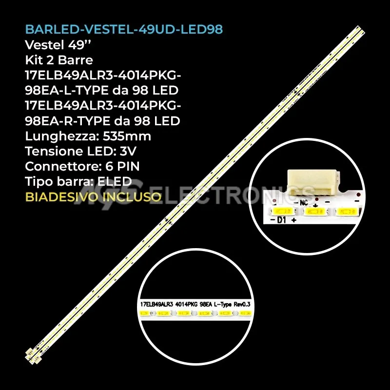 kit 2 barre LED retroilluminazione per Panasonic 49 pollici modello TXL39EM5E